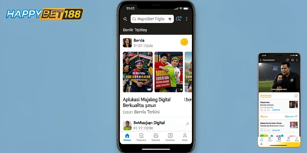 Tampilan antarmuka aplikasi Majalah Digital HAPPYBET188 yang modern dan informatif.