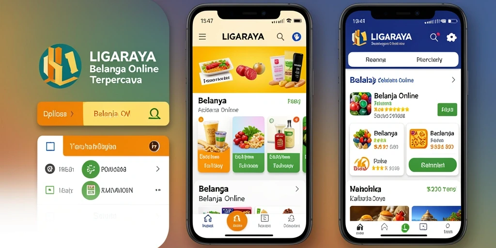 Tampilan antarmuka pengguna aplikasi LIGARAYA untuk Belanja Online.
