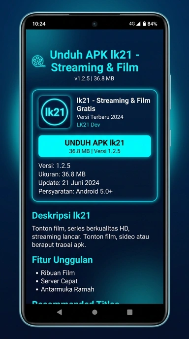 Tampilan halaman APK lk21
